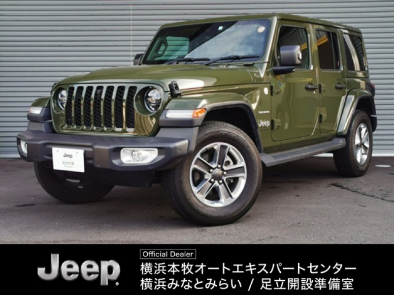 ジープ ラングラー アンリミテッド サハラ 2.0L 4WD　ワンオーナー 黒革シート　4WD　純正ナビテレビ付き　ワンオーナー　フロント・リア・サイドカメラ搭載　シートヒーター　ステップ標準　アルパインスピーカー　認定中古車